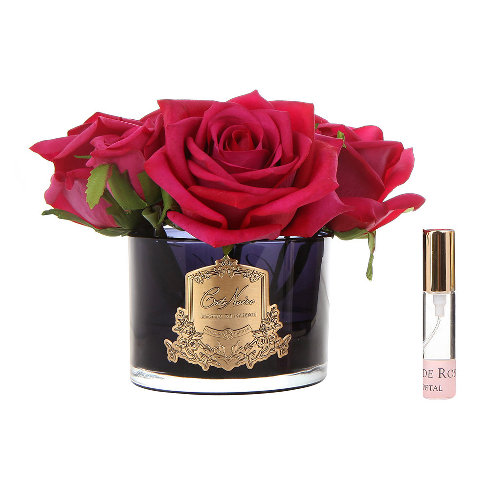 Roses in Black Glass with Giftbox - Carmine Red