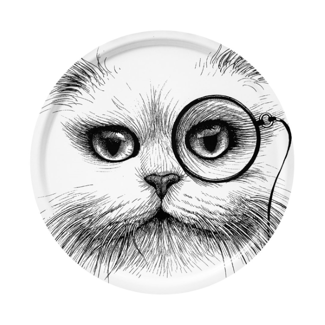 로리도브너 Supersize Circular Tray - Cat with Monocle