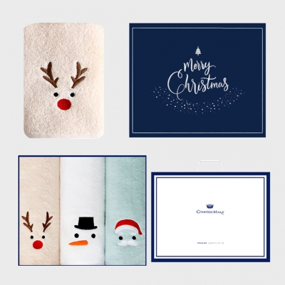 (12월특가) 송월타월 크리스마스 루돌프+눈사람+산타 3매 선물세트(쇼핑백)