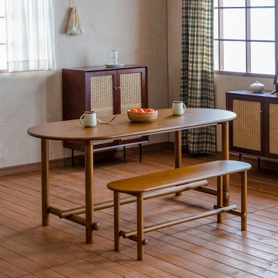 (4월특가) 장미맨숀 로이 타원형 원목 다이닝 테이블 1800 식탁세트 (벤치형/의자형)